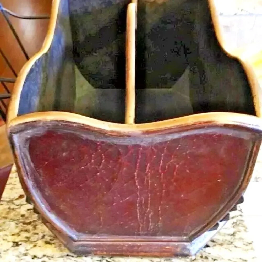 NWT ALEXANDRA'S ACCENTS 2-Section Wood Magazine Holder Burg\Gold Crackle Finish